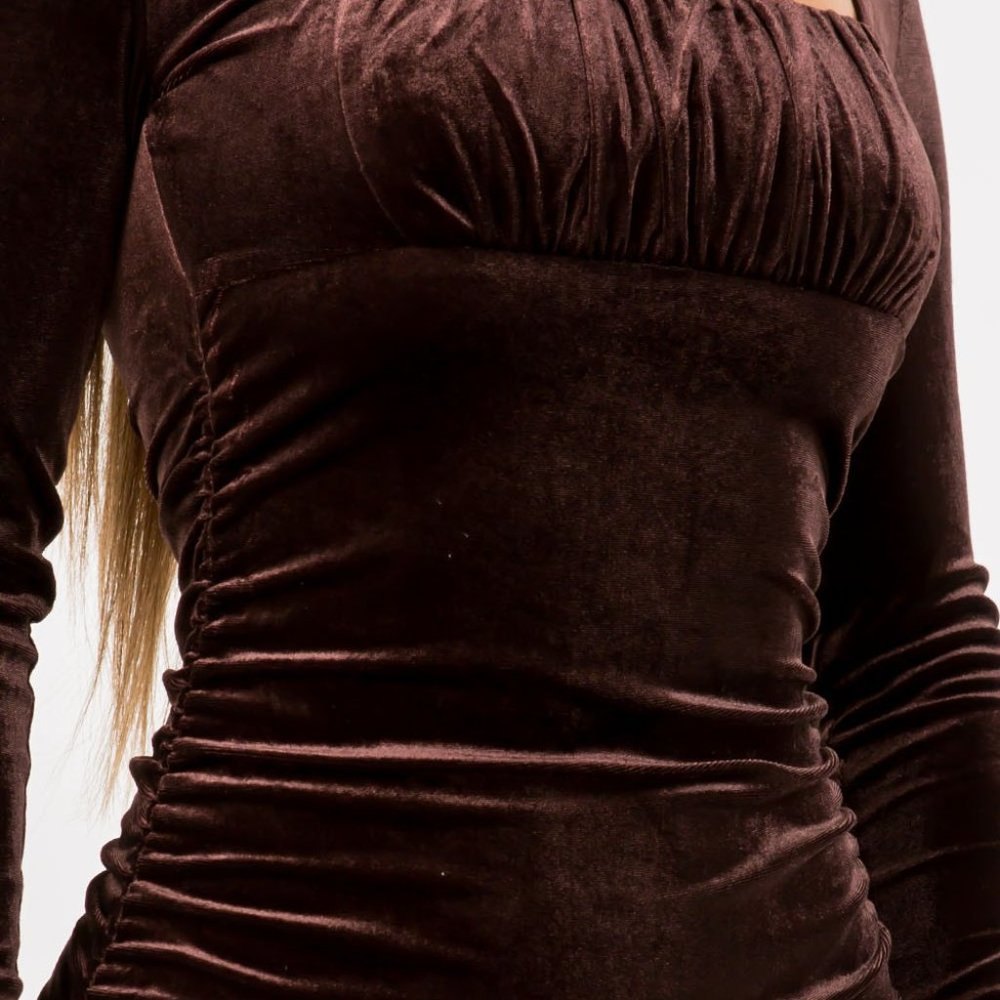 Solid Velvet Mini Dress With Ruched Detail - Picture 7 of 7
